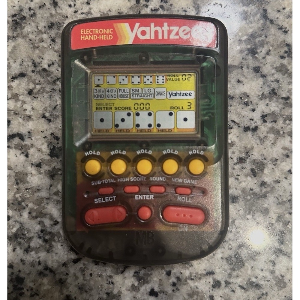 1995 Electronic Handheld Yahtzee Game Clear Smoke MB Milton Bradley 4511 TESTED